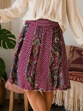 Sahalie Boho Paisley Cotton Skirt Size Large Fully Lined Festival Cottagecore